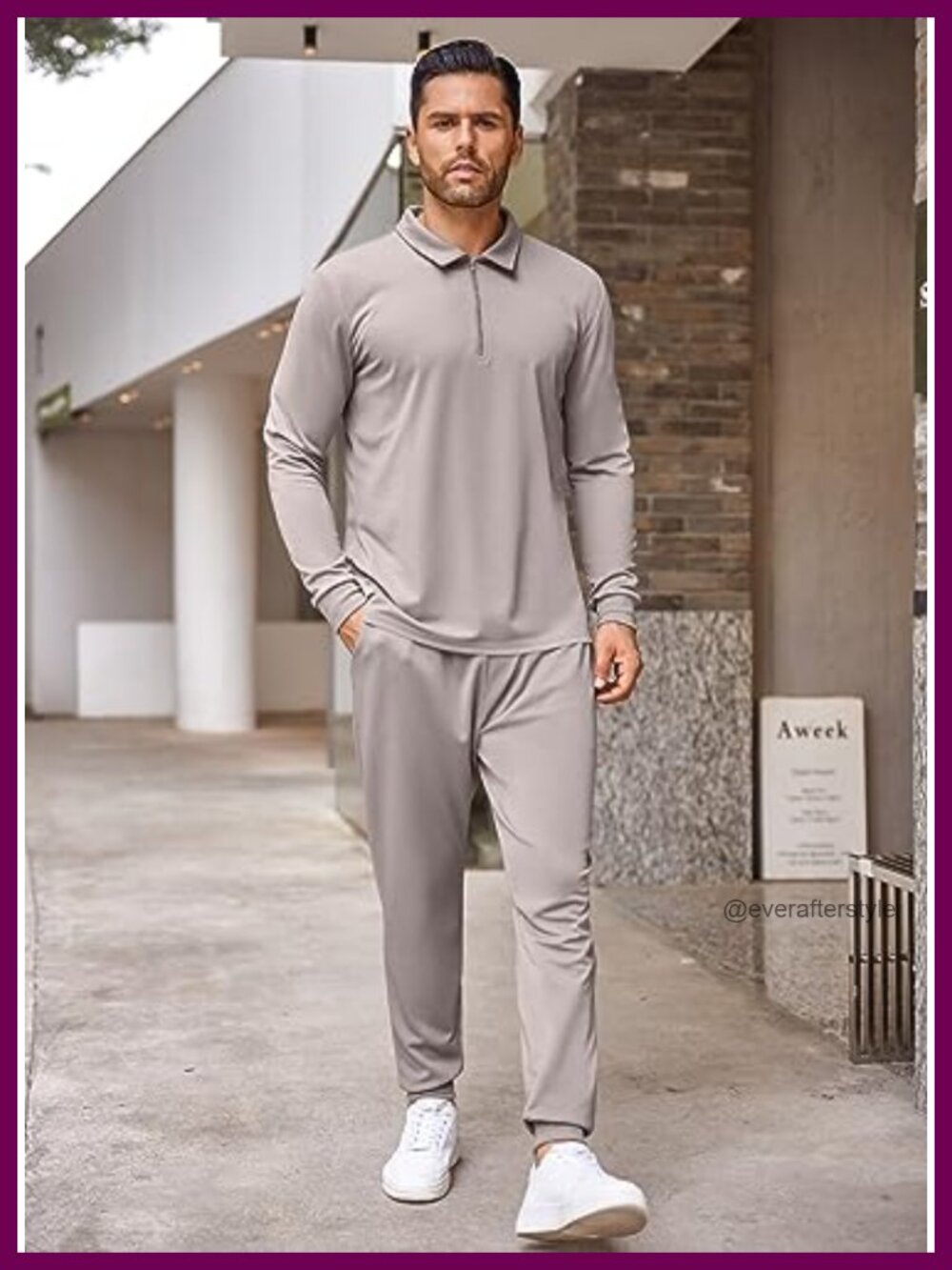 Men's 2 Piece Quarter Zip Polo Tracksuit Set Athletic Sweatsuit - Picture 3 of 6